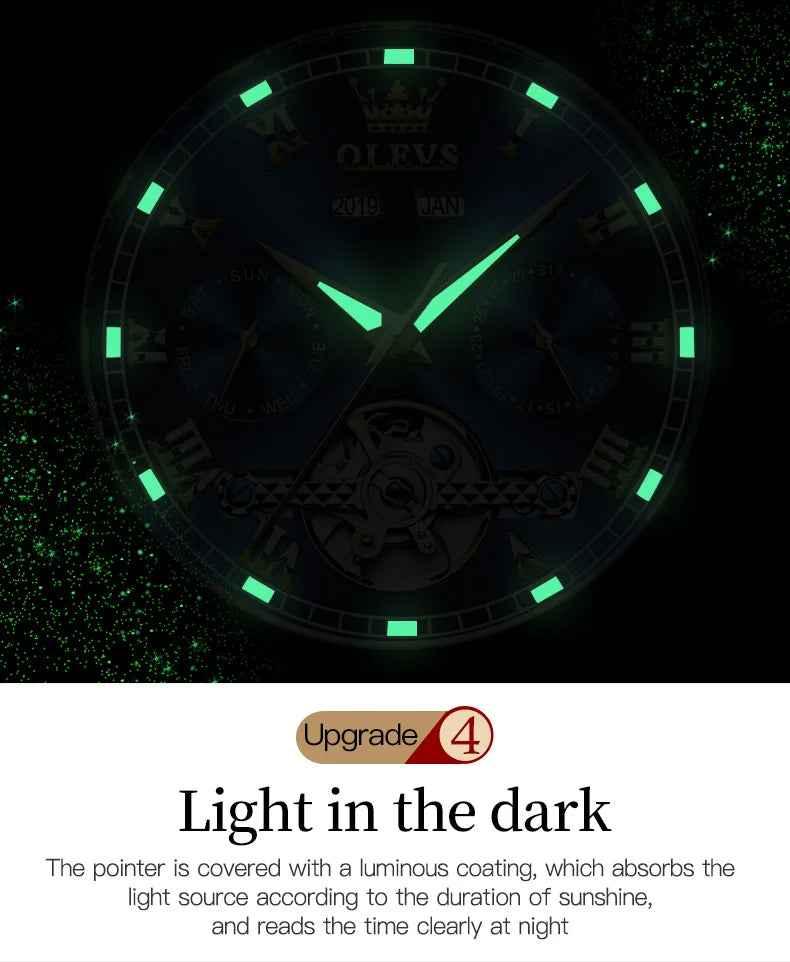 100% Original OLEVS Automatic Mechanical Couple Wrist Watches for Men and Women Waterproof Watches His or Hers Lover's Watch Set