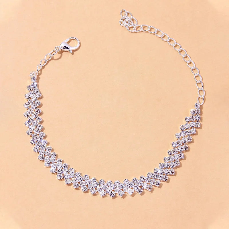 Fashion Shining Lozenge Chain Anklet for Women Fashion Silver Color Summer Beach Ankle Bracelet Barefoot Sandals Foot Jewelry