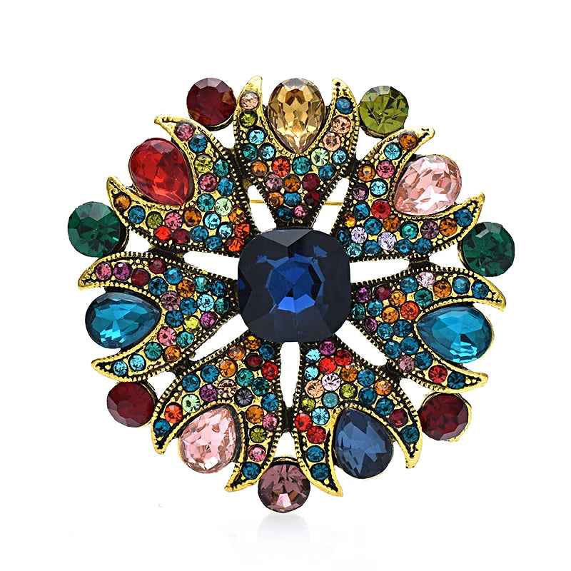Wuli&baby Shinning Round Flower Brooches Women 2-color Rhinestone Palace Style Beauty Party Office Brooch Pin Gifts