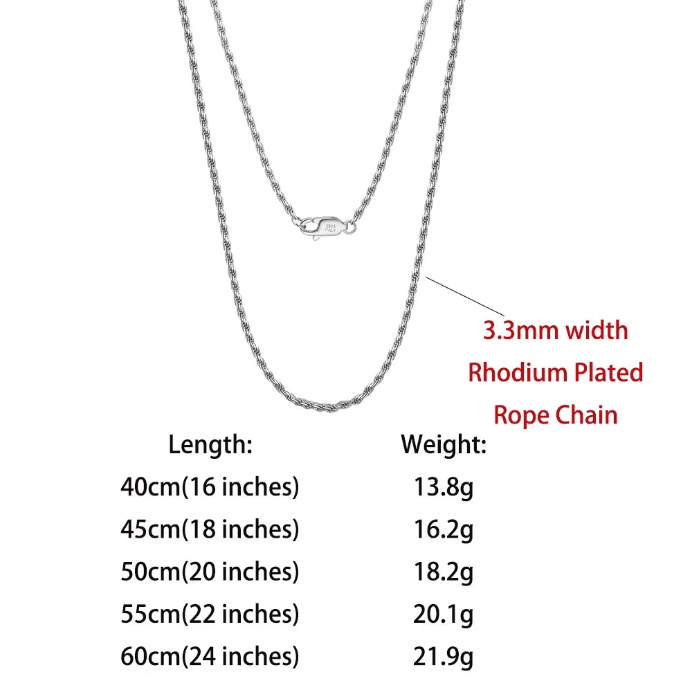 Rinntin Luxury 925 Sterling Silver Diamond-Cut Rope Chain Necklace For Men Women Fashion Italian Silver Neck Chain Jewelry SC29