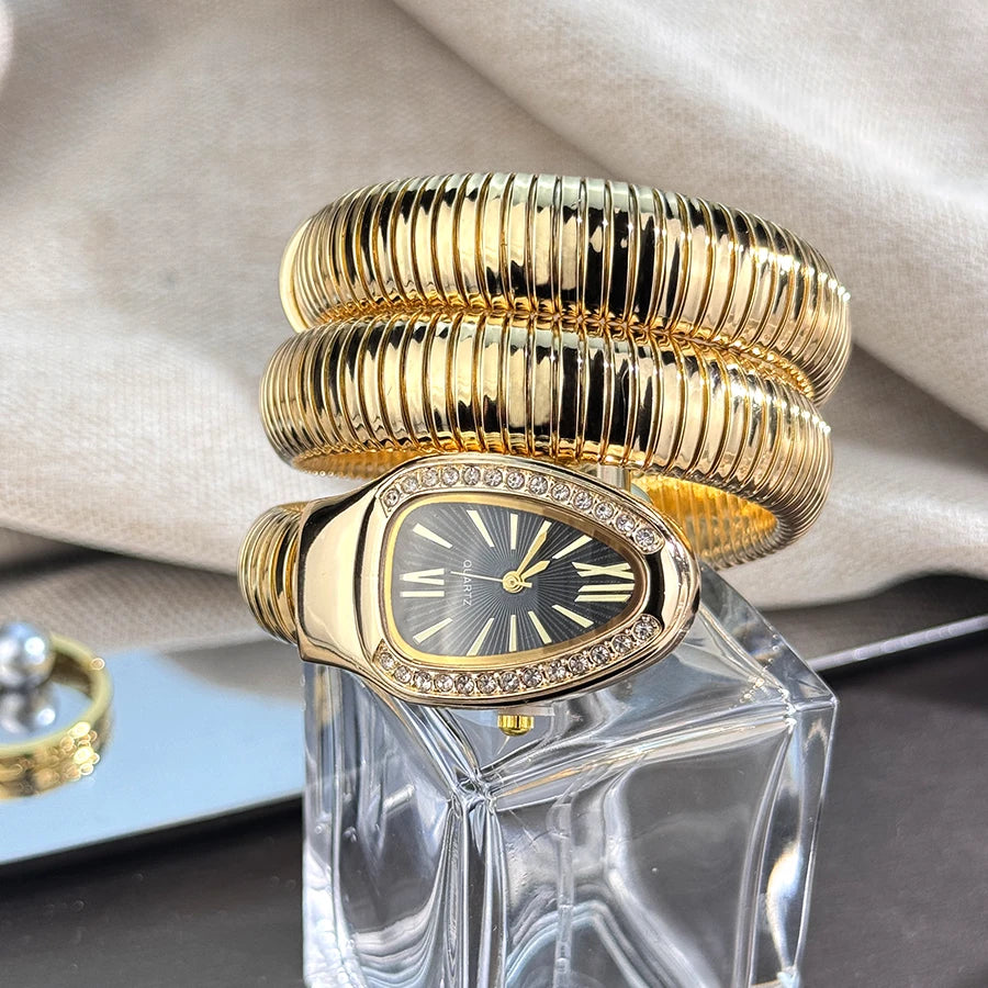 Fashionable European And American Snake-Shape Elastic Wrapping Quartz Ladies Watch with Embedded Diamond Bracelet Watch