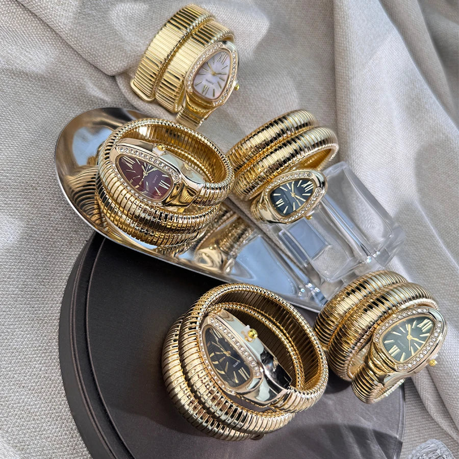 Fashionable European And American Snake-Shape Elastic Wrapping Quartz Ladies Watch with Embedded Diamond Bracelet Watch
