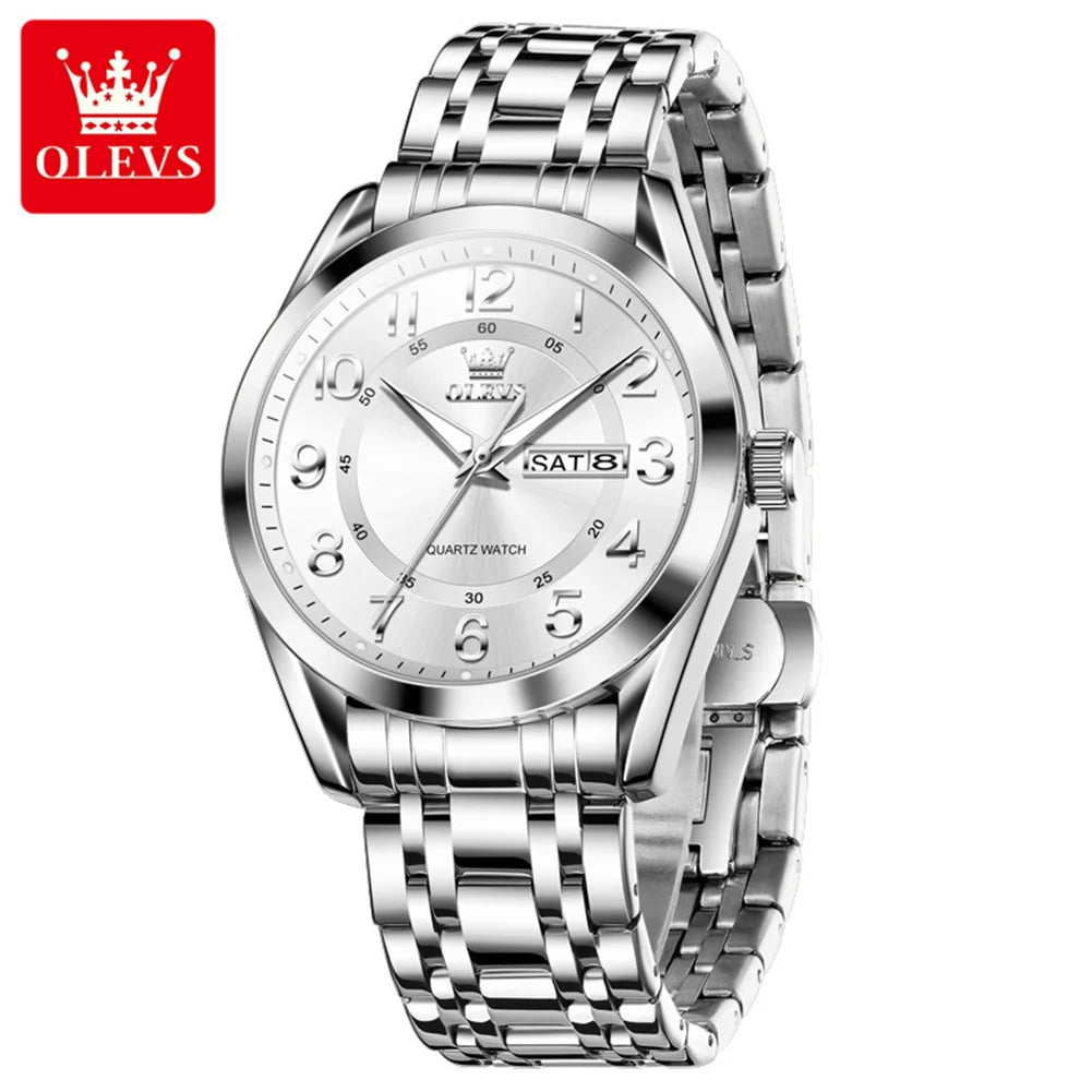 OLEVS 3666 Couple Watch Luxury Brand Quartz Watch Waterproof Watch Lover Gift Night Light Classic Date Week Clock His Her Watch