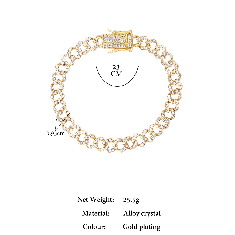 Hip Hop Iced Out Prong Cuban Link Chain Anklet For Women Gold Silver Color Prong Rhombus Cuban Anklets Bracelet Fashion Jewelry