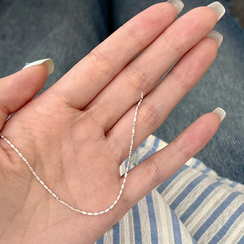 925 Sterling Silver Necklace With Simple Geometric Beads Choker Shiny And Delicate Collarbone Chain For Women Fashion Jewellery