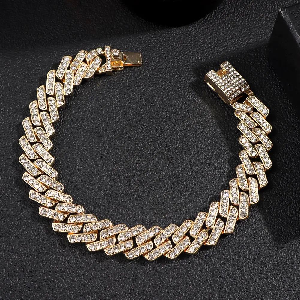 Hip Hop Iced Out Prong Cuban Link Chain Anklet For Women Gold Silver Color Prong Rhombus Cuban Anklets Bracelet Fashion Jewelry