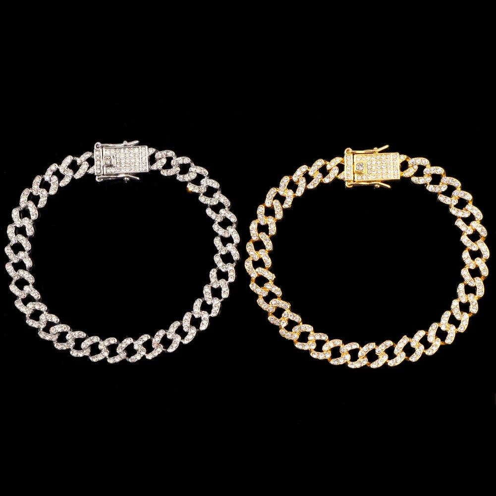 Hip Hop Iced Out Prong Cuban Link Chain Anklet For Women Gold Silver Color Prong Rhombus Cuban Anklets Bracelet Fashion Jewelry