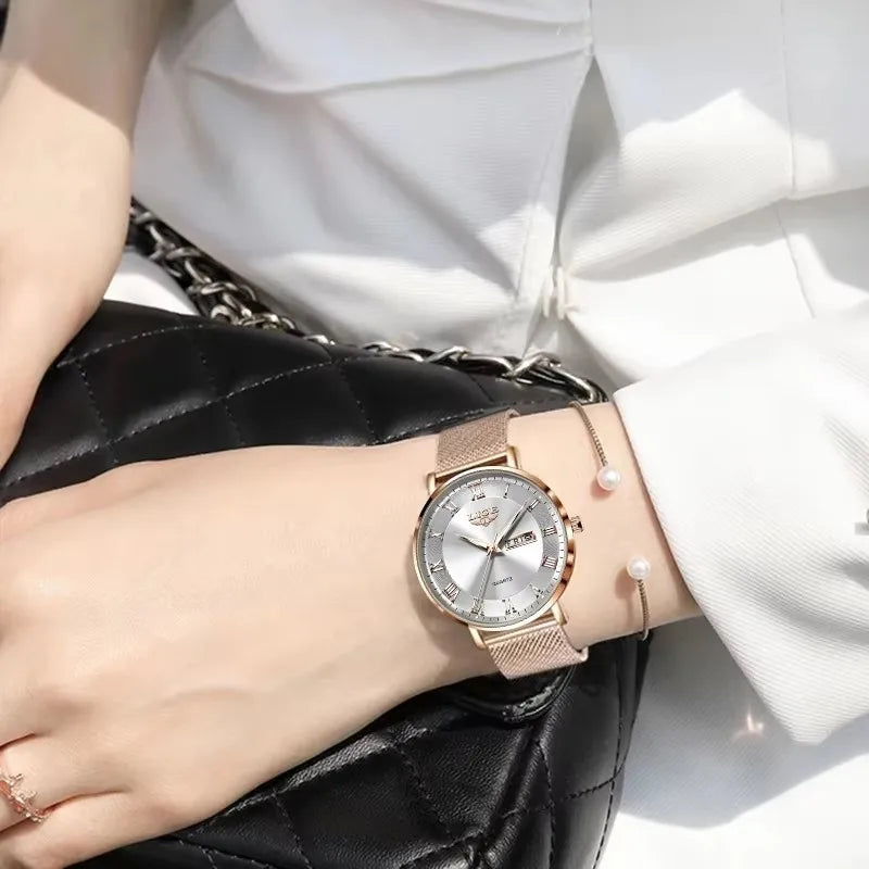 LIGE Luxury Ladies Watch Women Waterproof Rose Gold Steel Strap Women Wristwatch Top Brand Bracelet Clocks Relogio Feminino