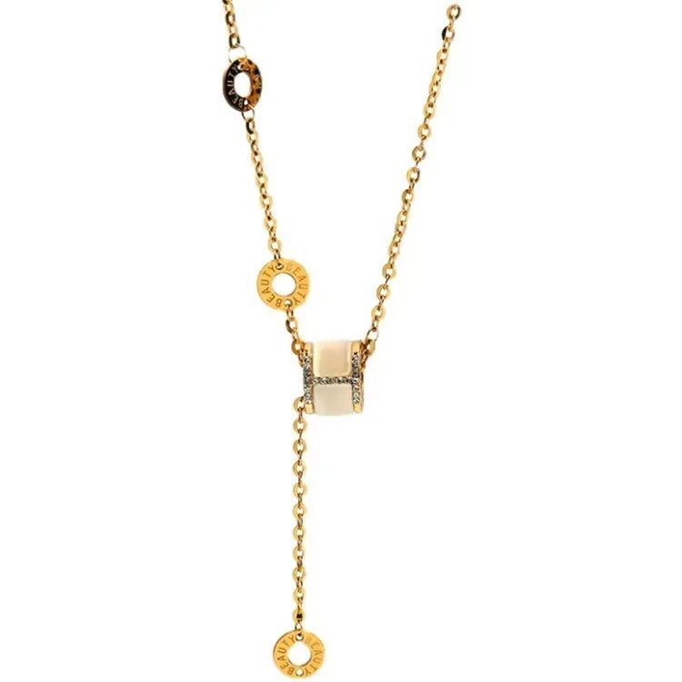 Small Waist Fringed Necklace Women's Simple Light Luxury Temperament Opal Pendant Collarbone Chain Internet Celebrity Neck Chain