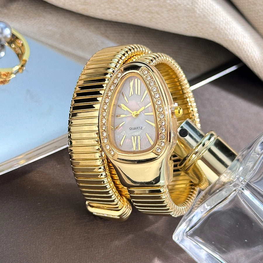 Fashionable European And American Snake-Shape Elastic Wrapping Quartz Ladies Watch with Embedded Diamond Bracelet Watch