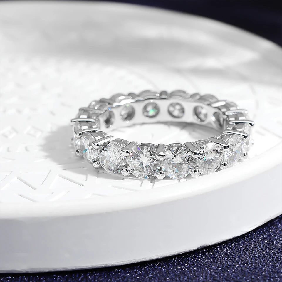 5mm D Color Moissanite Row Ring 925 Sterling Silver Diamond Wedding Band Rings For Women Certified Fine Jewelry Gift Houtros