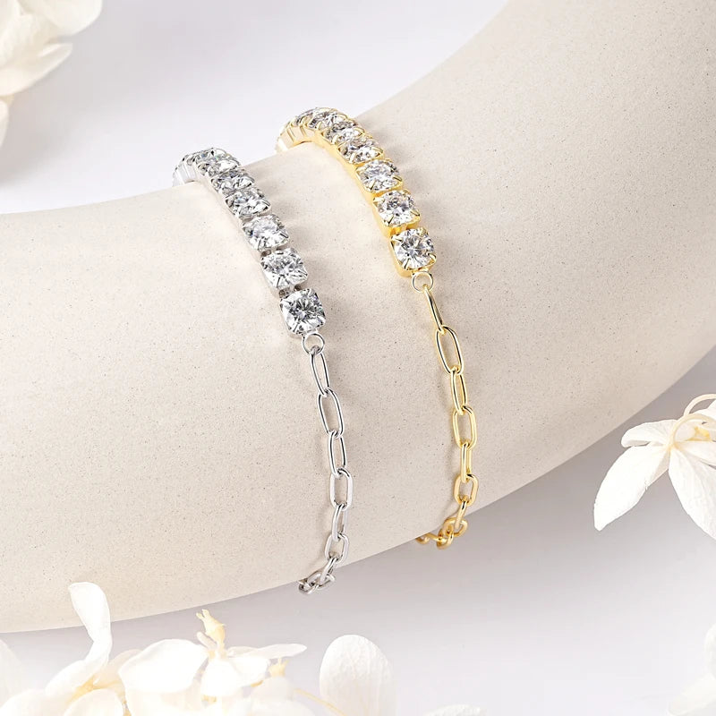 OXTAO D Color 2mm/5mm Moissanite Bracelet for Women 100% 925 Sterling Silver Round Cut Fine Birthday Jewelry Gift GRA Certified
