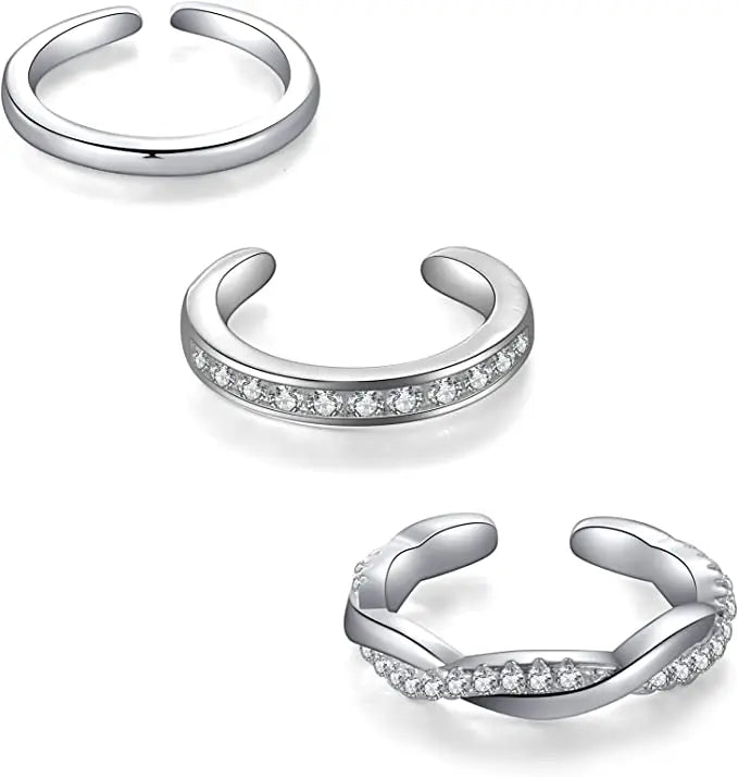 3PCS Toe Rings for Women Stainless Steel Adjustable Summer Beach Sexy Foot Ring With Diamonds Stackable Men's And Women's Ring