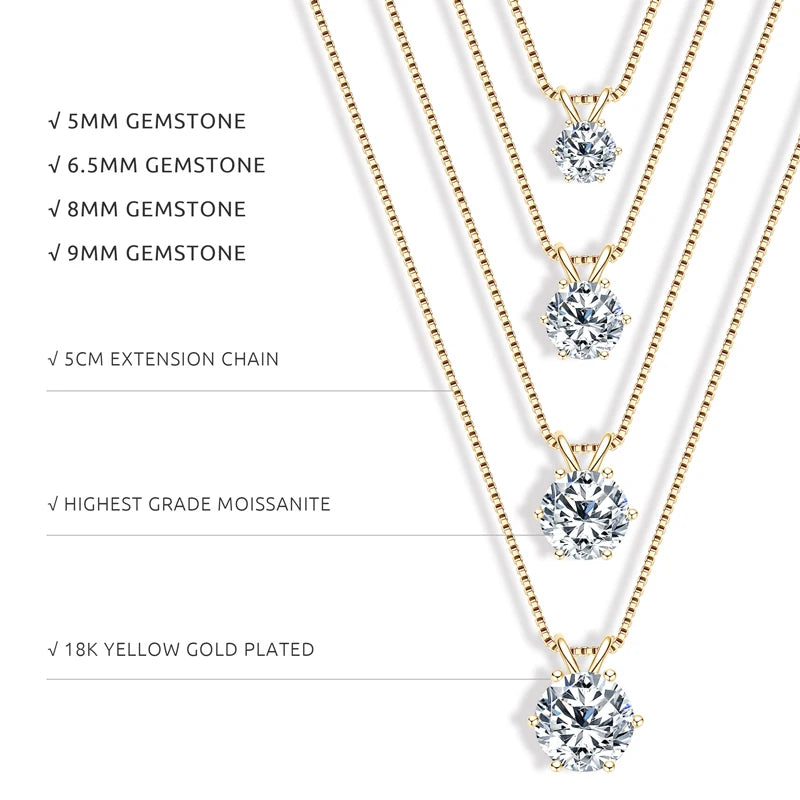 OXTAO Classic Six Claw D Color Moissanite Solitaire Pendant Necklace Female Jewelry Real 925 Silver 3CT 2CT Fine Jewellry Gift