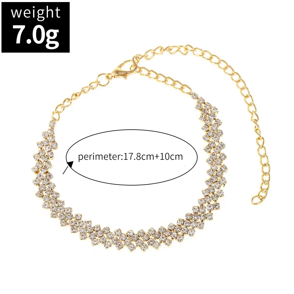 1Pcs rhinestone ordinary simple luxury hollow bracelet ankle chain for women's wedding beach summer jewelry accessories