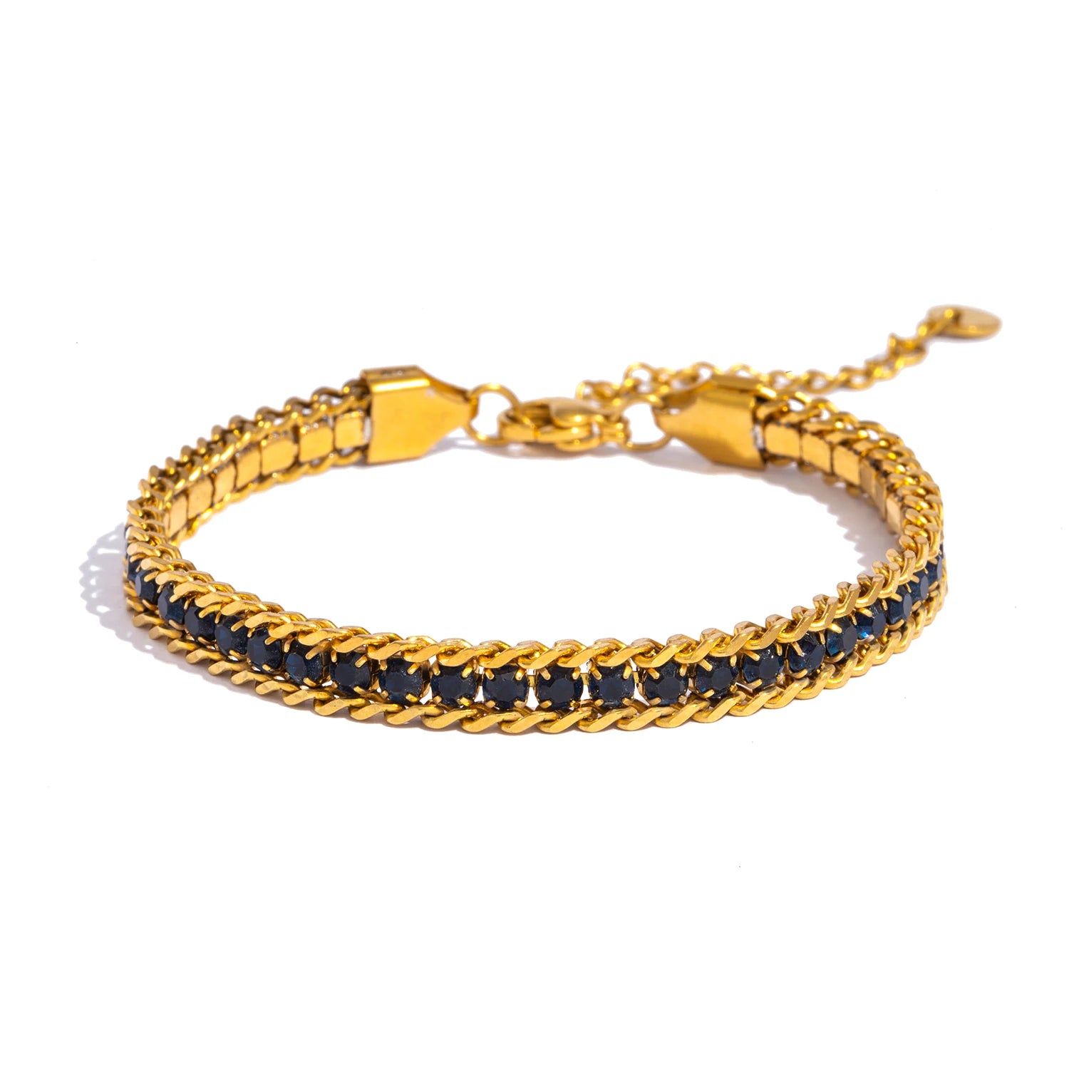 Triple Row Sparkling Bracelet - CZ Center Row, 18K Gold Plated Hypoallergenic Stainless Steel, Luxury Elegant Jewelry for Women