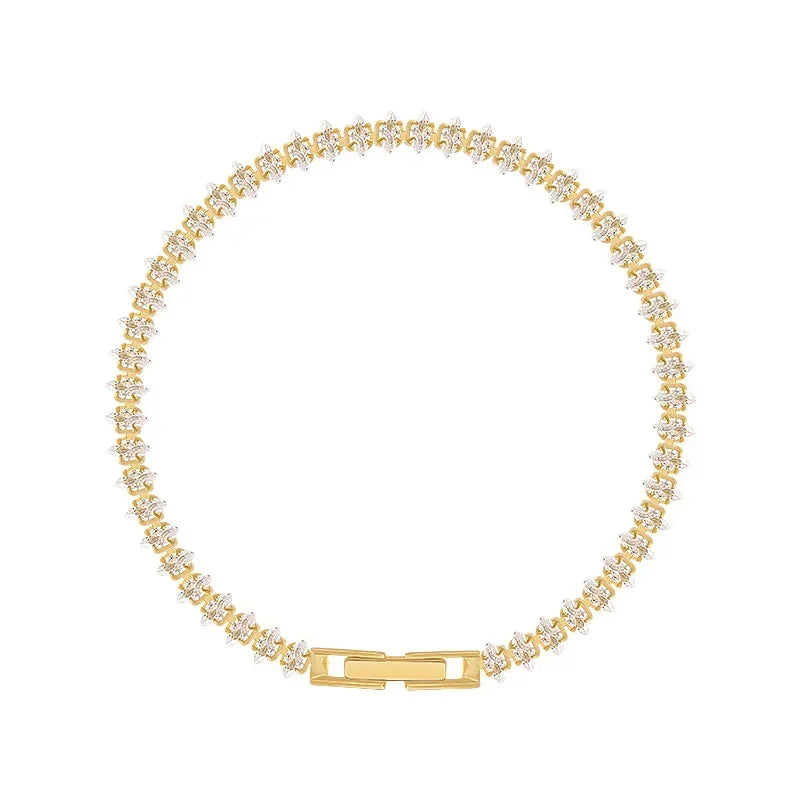 Luxury Roman Crystal Geometric Chain Bracelets for Women Trendy Goth Full Rhinestone Marquise Charm Tennis Bracelet Wed Jewelry