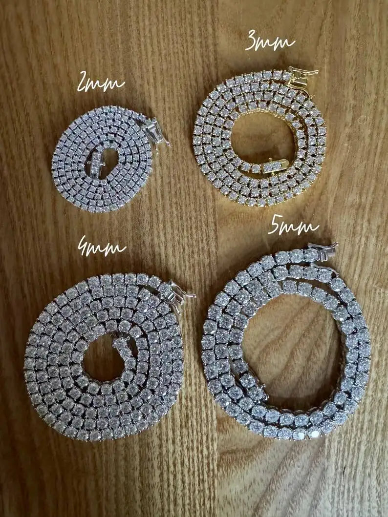 Luxury Men Women Hip Hop Iced Out Fine Jewelry 2MM 3MM 4MM 5MM S925 Silver Vvs Moissanite Tennis Chain Necklace