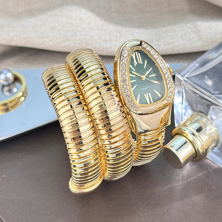 Fashionable European And American Snake-Shape Elastic Wrapping Quartz Ladies Watch with Embedded Diamond Bracelet Watch
