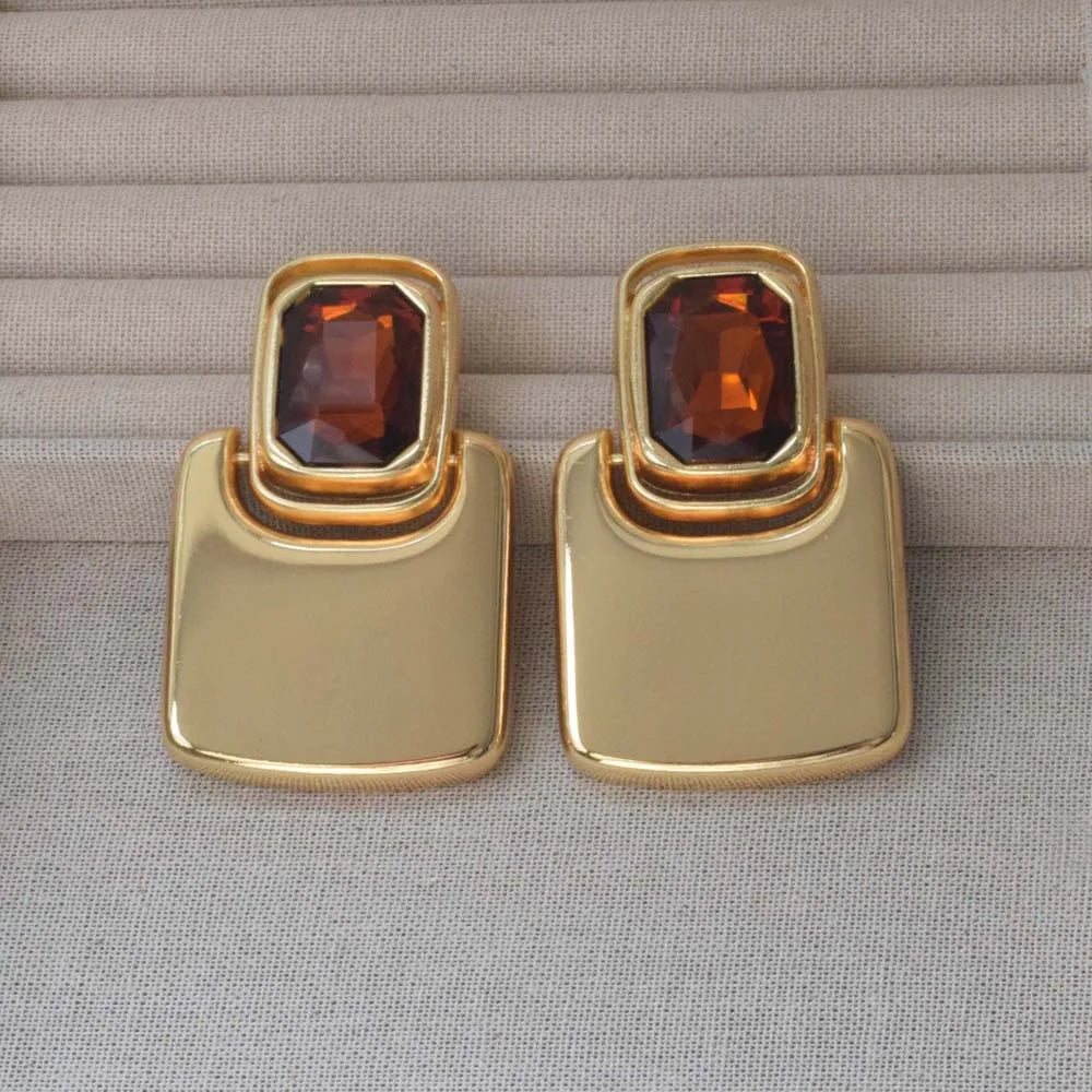 New Luxury Glossy Metal Geometric Earrings Vintage Elegant Women's Accessory Gift Modern European Style Fashion Jewelry