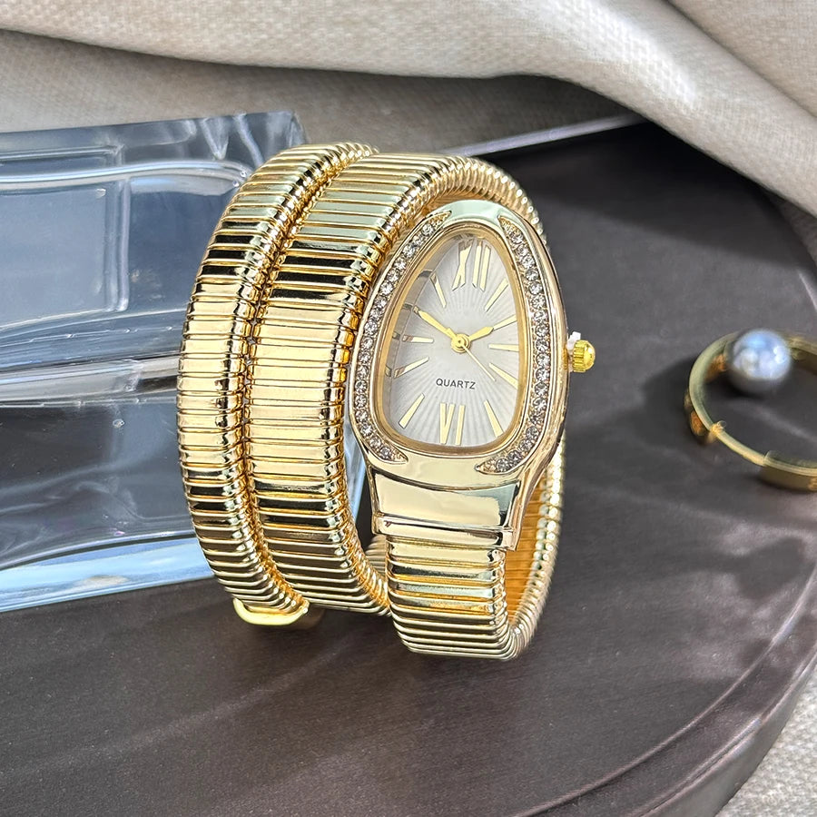 Fashionable European And American Snake-Shape Elastic Wrapping Quartz Ladies Watch with Embedded Diamond Bracelet Watch