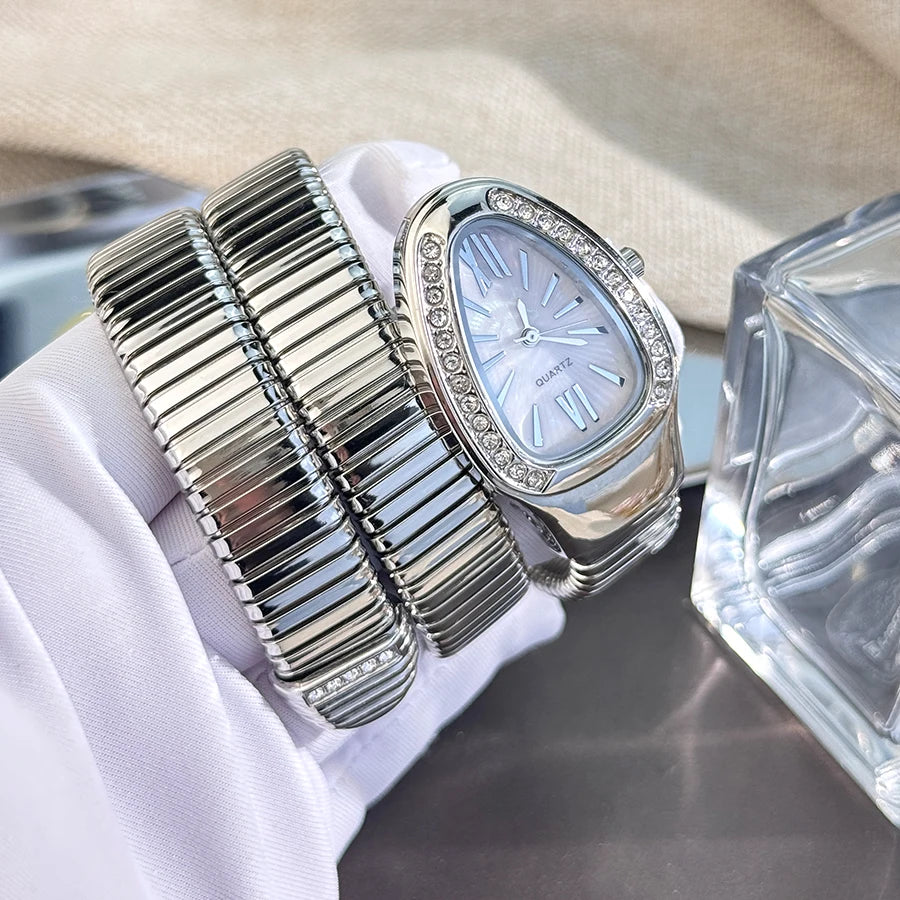 Fashionable European And American Snake-Shape Elastic Wrapping Quartz Ladies Watch with Embedded Diamond Bracelet Watch