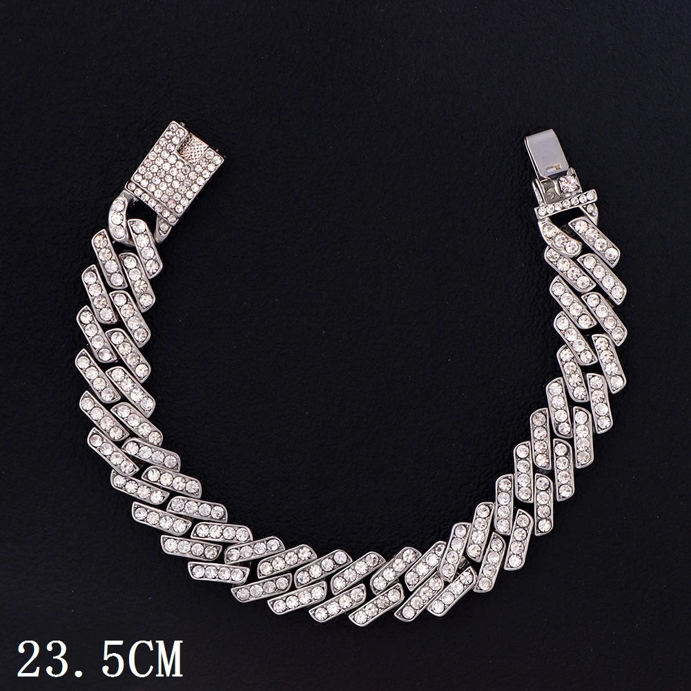 Hip Hop Iced Out Prong Cuban Link Chain Anklet For Women Gold Silver Color Prong Rhombus Cuban Anklets Bracelet Fashion Jewelry