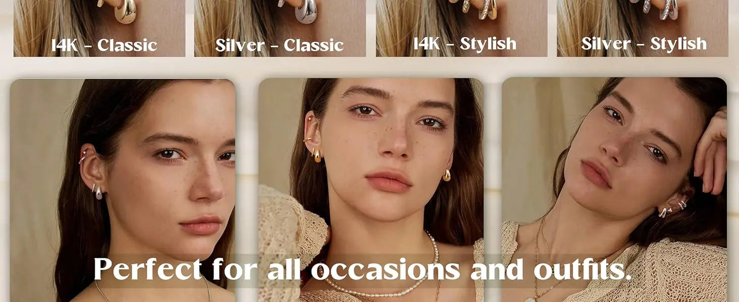 4 Pairs 14K Gold Plated Hoop Earrings for Women Surgical Steel Huggie Earings Stacks Set Dainty Cartilage Flat Back Stud Jewelry