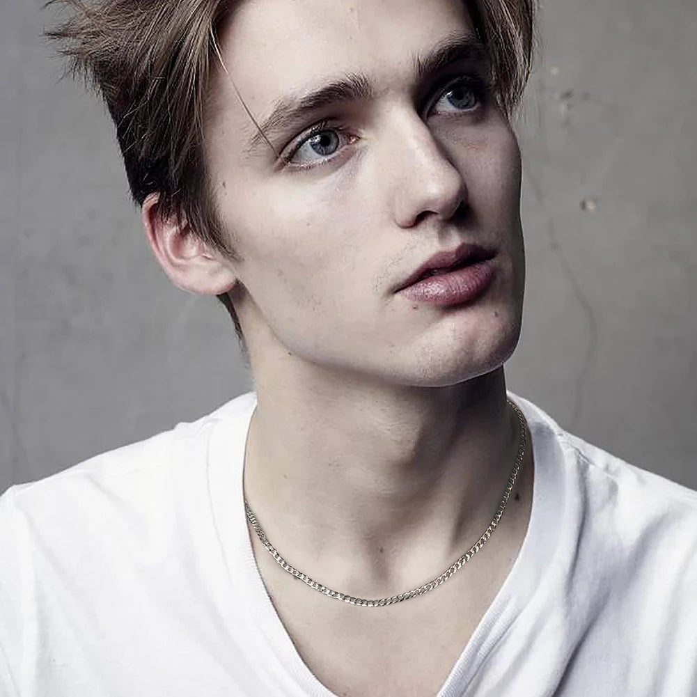 Rinntin Vintage 925 Sterling Silver Link Necklace Fashion Women Men Dainty Neck Chain Hip Hop Rhodium Neck Jewelry Gift SC21