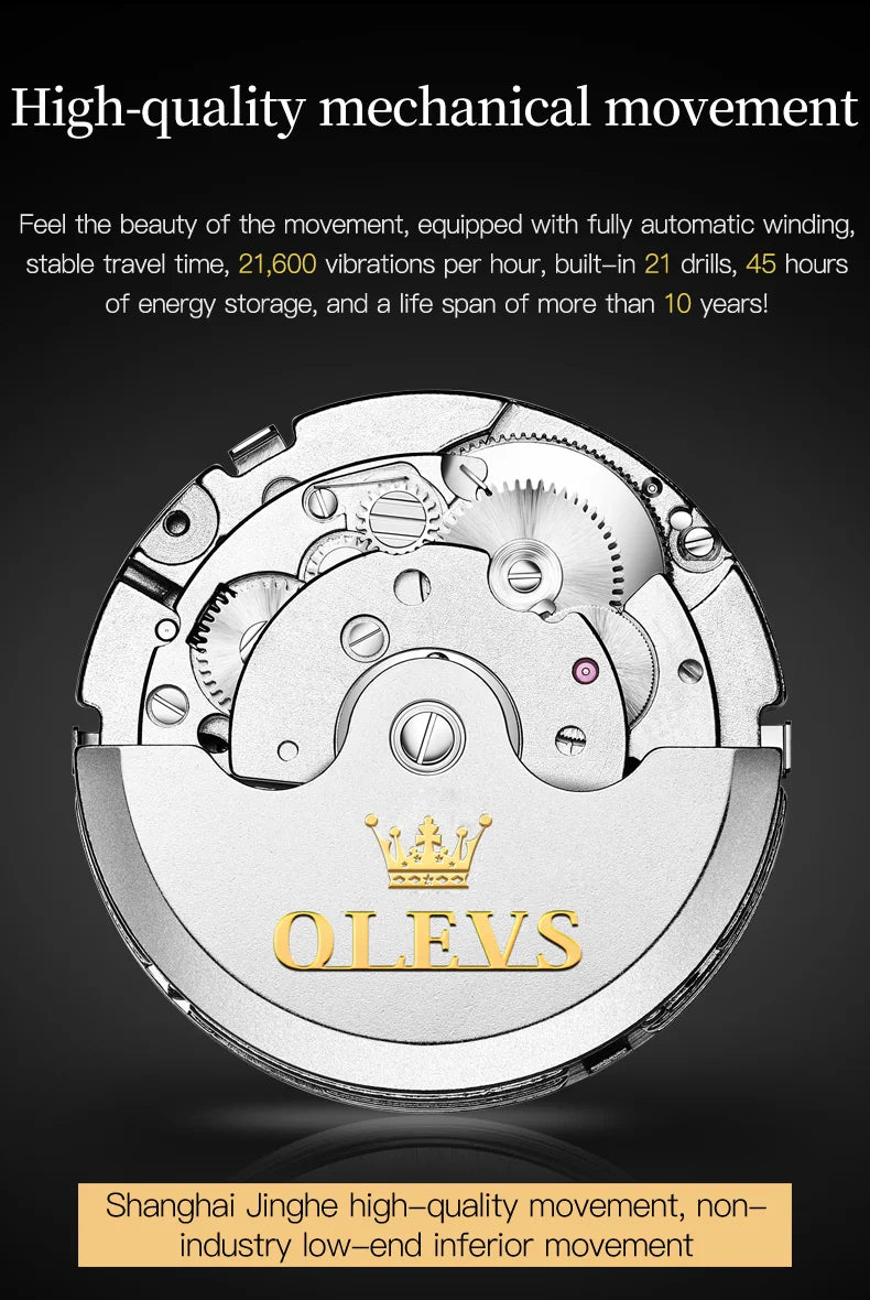 100% Original OLEVS Automatic Mechanical Couple Wrist Watches for Men and Women Waterproof Watches His or Hers Lover's Watch Set