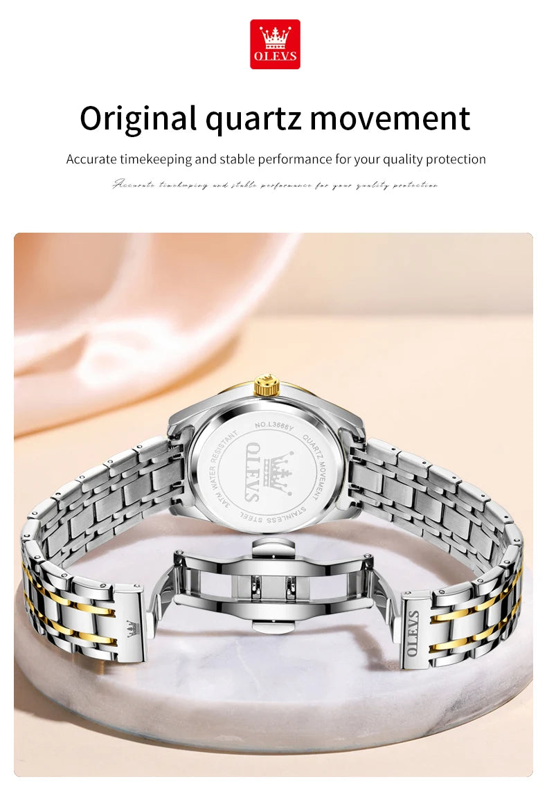 OLEVS 3666 Couple Watch Luxury Brand Quartz Watch Waterproof Watch Lover Gift Night Light Classic Date Week Clock His Her Watch