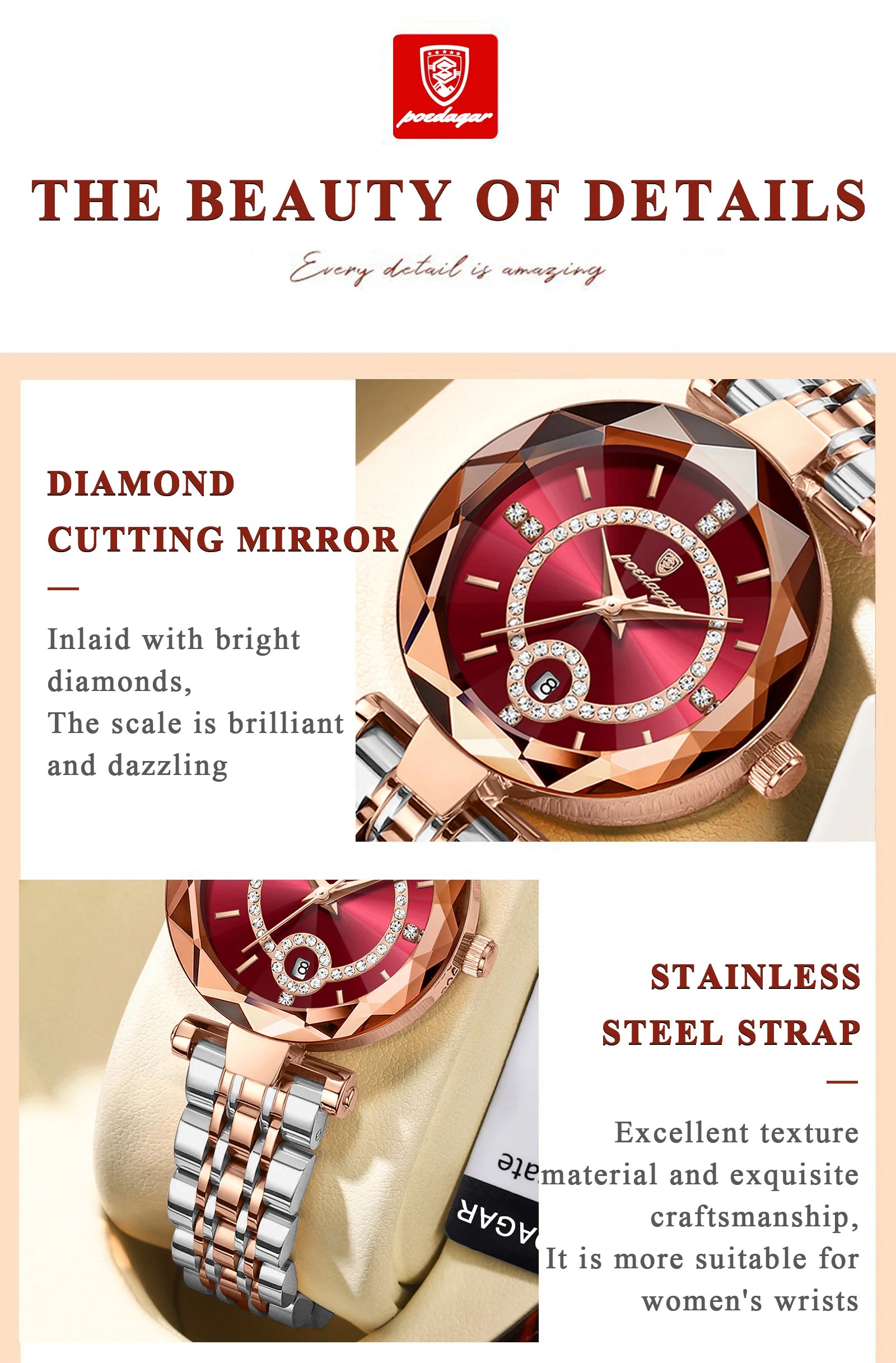 POEDAGAR Luxury Watch For Woman High Quality Diamond Ladies Quartz Watch Waterproof Date Stainless Steel Women Watches reloj+box