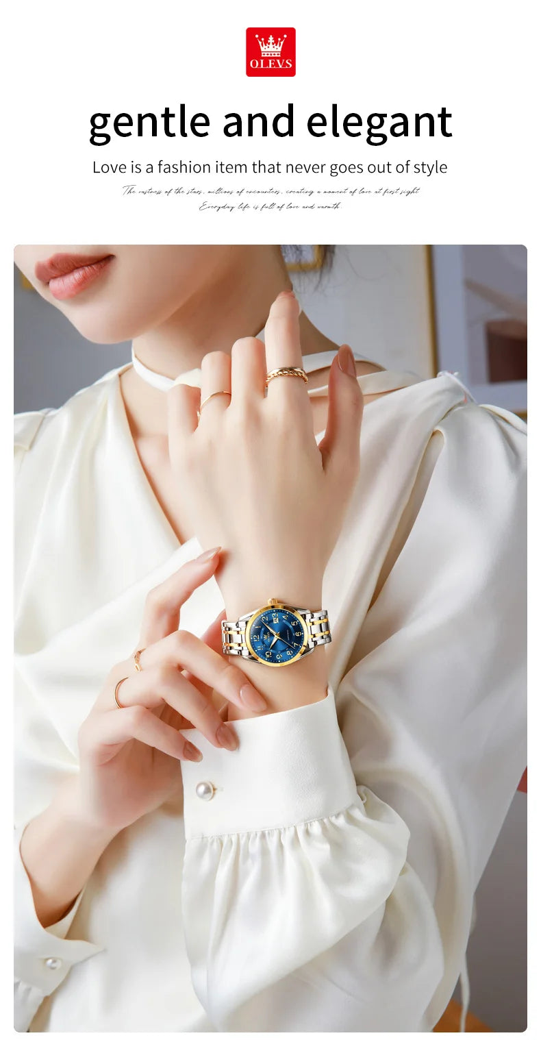 OLEVS 3666 Couple Watch Luxury Brand Quartz Watch Waterproof Watch Lover Gift Night Light Classic Date Week Clock His Her Watch