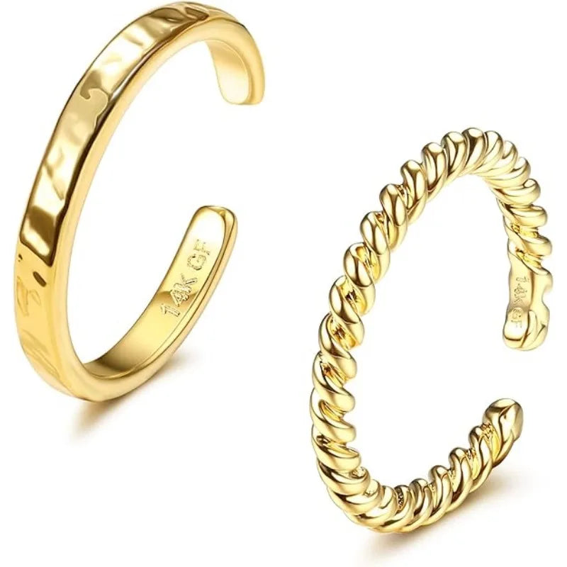 2Pcs 14K Gold Plated Toe Rings for Women Simple Open Band Toe Ring Adjustable Toe Rings Jewellry Gifts