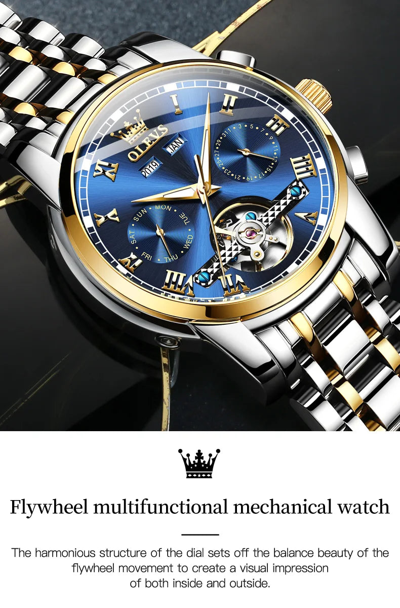 100% Original OLEVS Automatic Mechanical Couple Wrist Watches for Men and Women Waterproof Watches His or Hers Lover's Watch Set