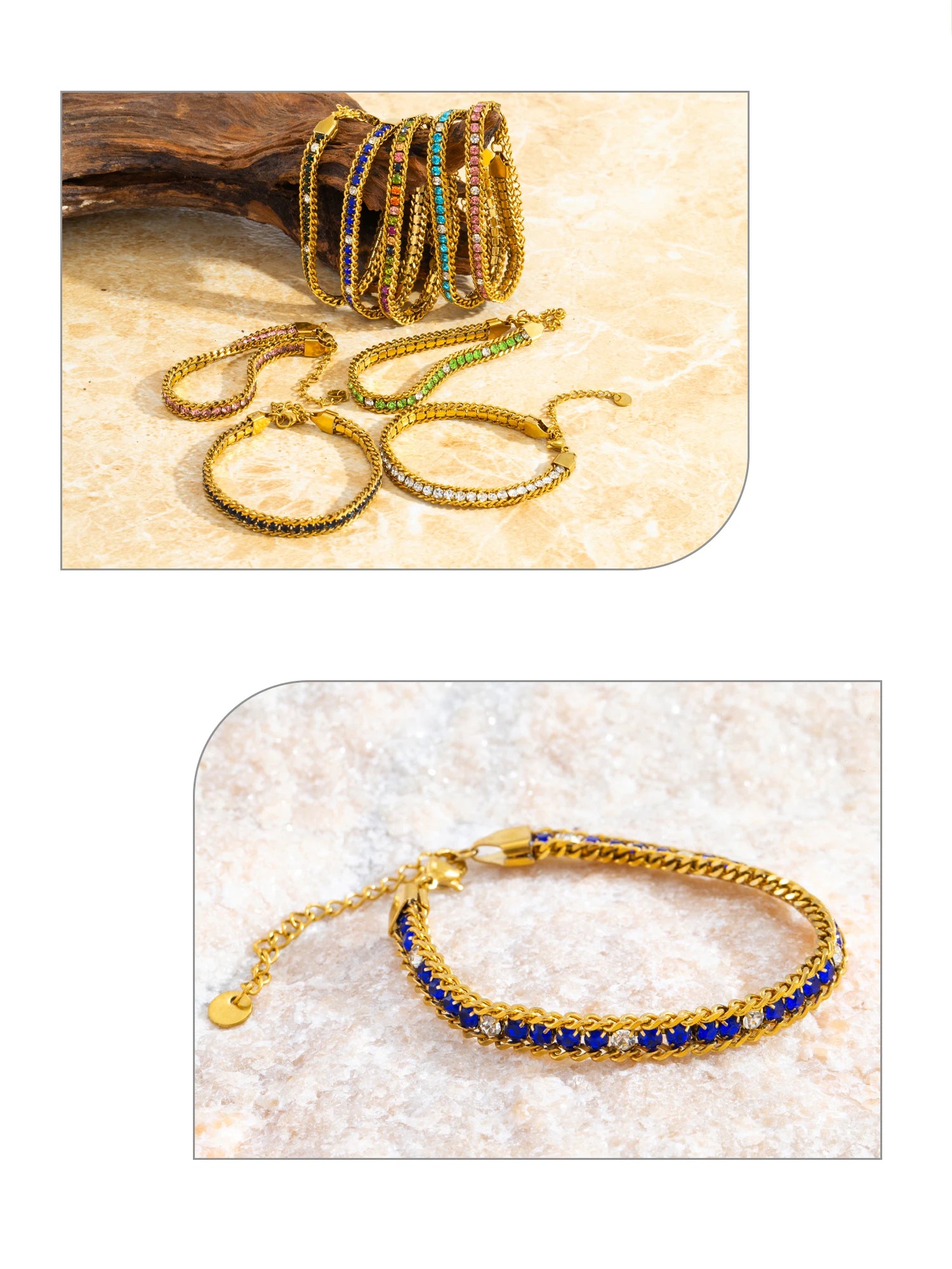 Triple Row Sparkling Bracelet - CZ Center Row, 18K Gold Plated Hypoallergenic Stainless Steel, Luxury Elegant Jewelry for Women