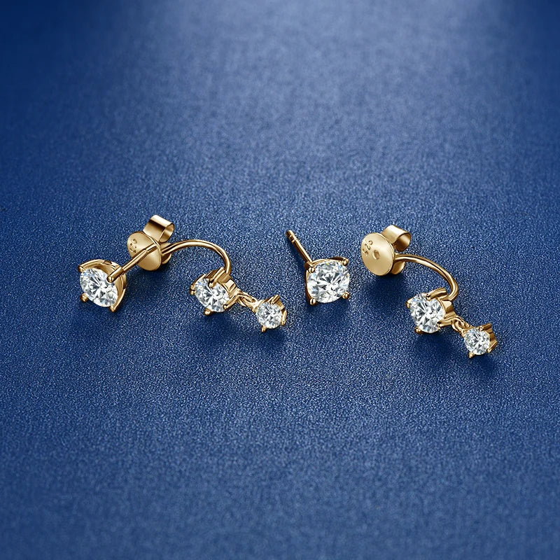 OXTAO Real 925 Silver Round Cut Moissanite Stud Earring Pendant for Women Ear Jacket Earrings D Color Lab Diamond Jewelry Gift