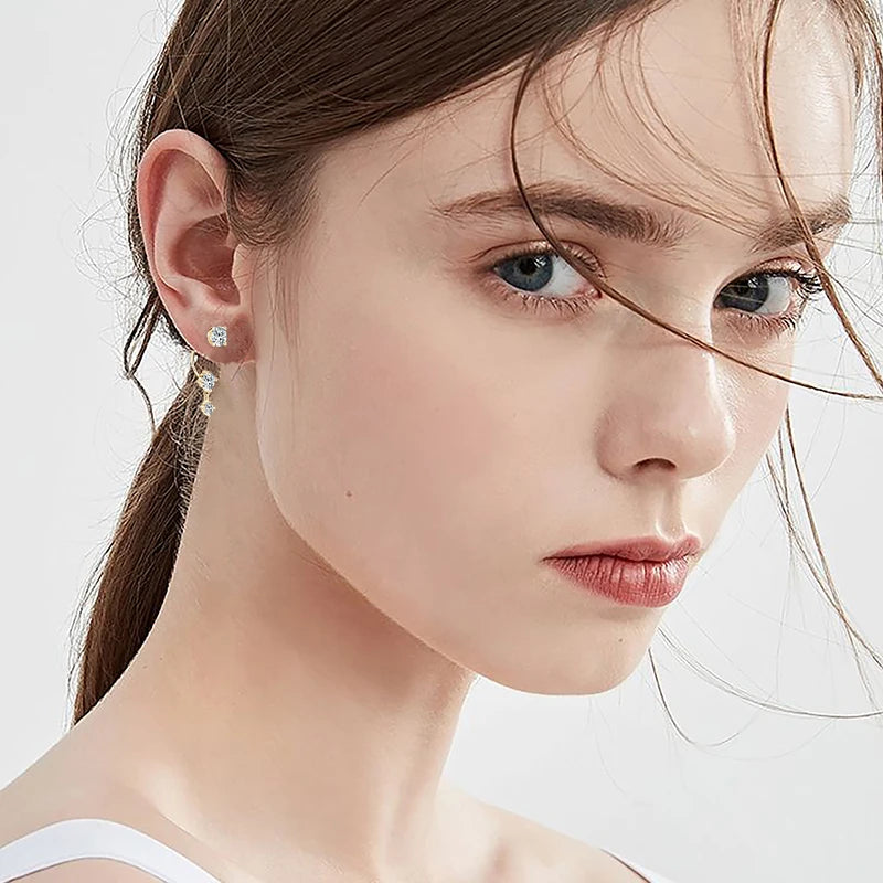 OXTAO Real 925 Silver Round Cut Moissanite Stud Earring Pendant for Women Ear Jacket Earrings D Color Lab Diamond Jewelry Gift