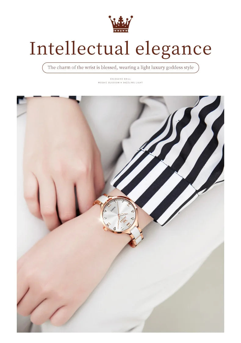OLEVS Luxury Brand Women's Watches Elegant Fashion Ceramic strip Waterproof Japan Imports Quartz Watch Dress Lady Watch Simple
