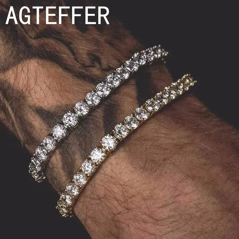 925 sterling silver Tennis Bracelet 2/4mm Cubic Zirconia for Women Mens Crystal Chain on The Hand Hip-hop Streetwear Jewelry
