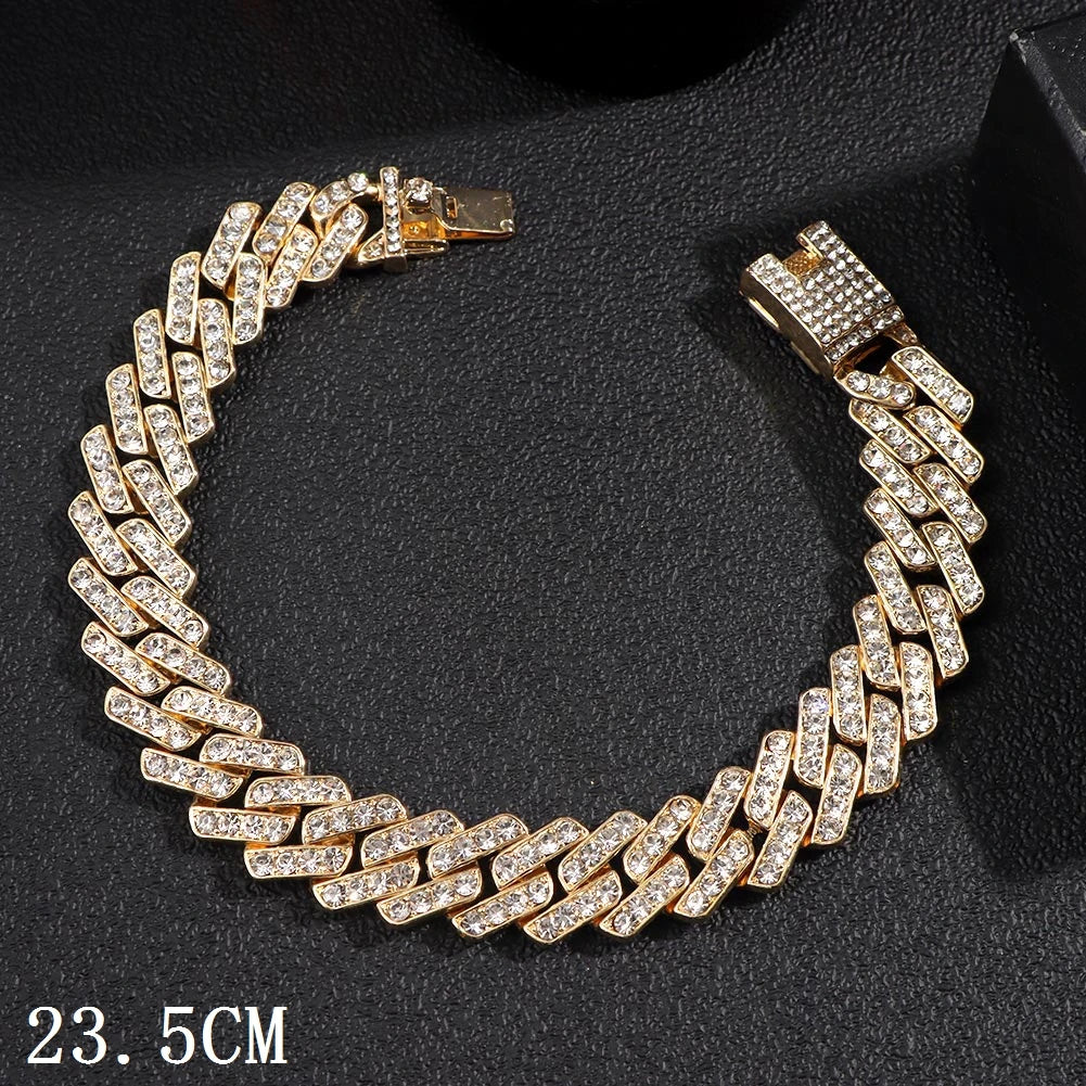 Hip Hop Iced Out Prong Cuban Link Chain Anklet For Women Gold Silver Color Prong Rhombus Cuban Anklets Bracelet Fashion Jewelry