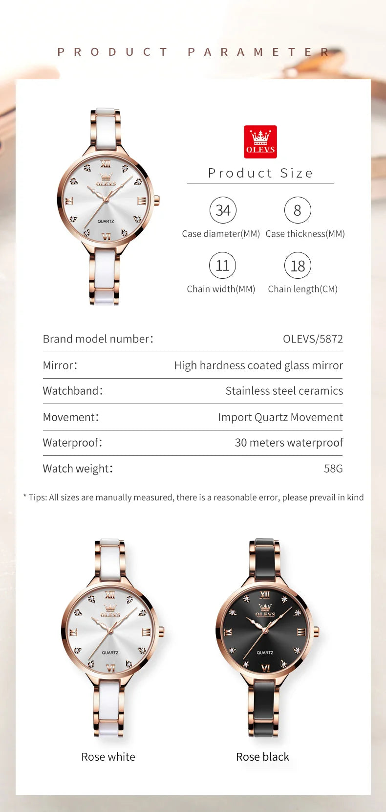 OLEVS Luxury Brand Women's Watches Elegant Fashion Ceramic strip Waterproof Japan Imports Quartz Watch Dress Lady Watch Simple