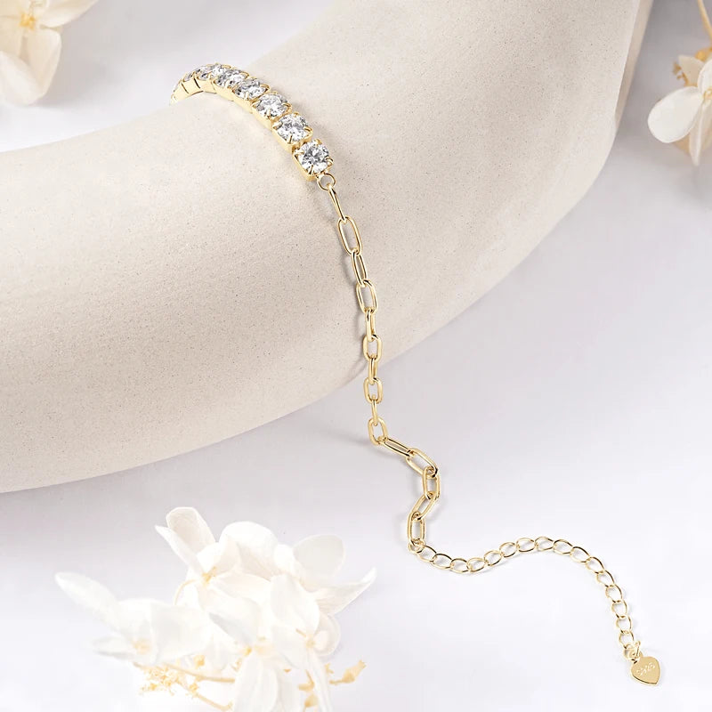 OXTAO D Color 2mm/5mm Moissanite Bracelet for Women 100% 925 Sterling Silver Round Cut Fine Birthday Jewelry Gift GRA Certified