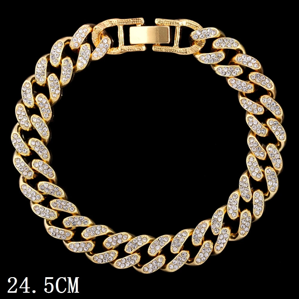 Hip Hop Iced Out Prong Cuban Link Chain Anklet For Women Gold Silver Color Prong Rhombus Cuban Anklets Bracelet Fashion Jewelry