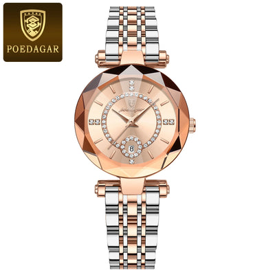 POEDAGAR Luxury Diamond Waterproof Stainless Steel Quartz Watch