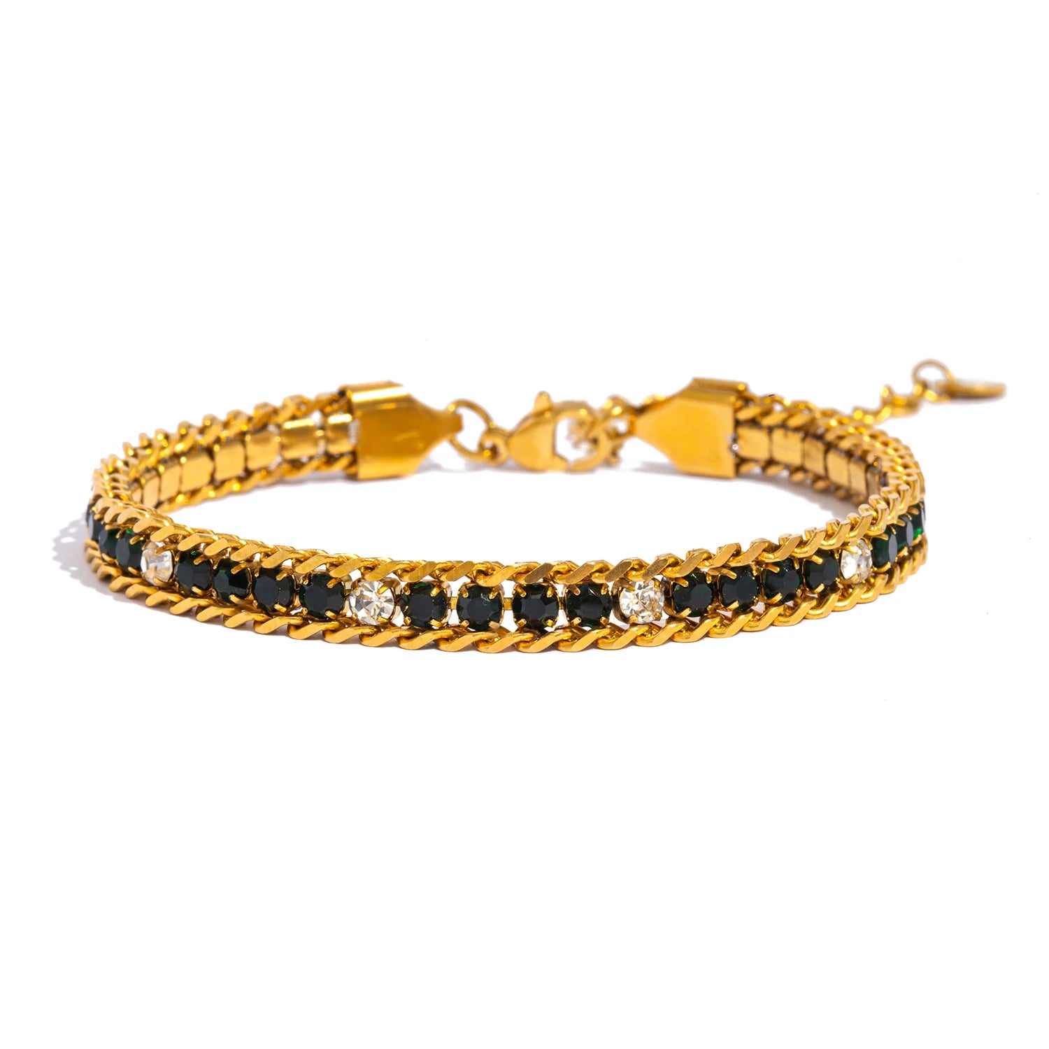 Triple Row Sparkling Bracelet - CZ Center Row, 18K Gold Plated Hypoallergenic Stainless Steel, Luxury Elegant Jewelry for Women