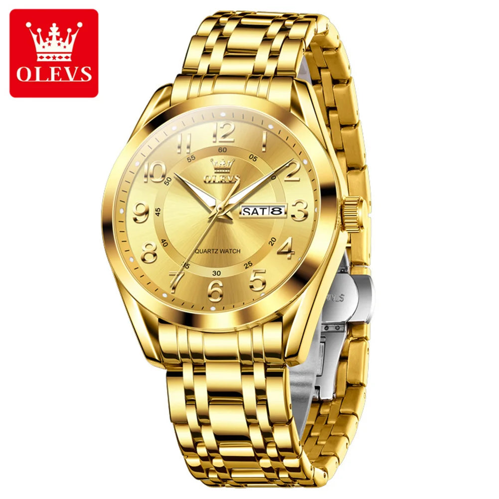 OLEVS 3666 Couple Watch Luxury Brand Quartz Watch Waterproof Watch Lover Gift Night Light Classic Date Week Clock His Her Watch
