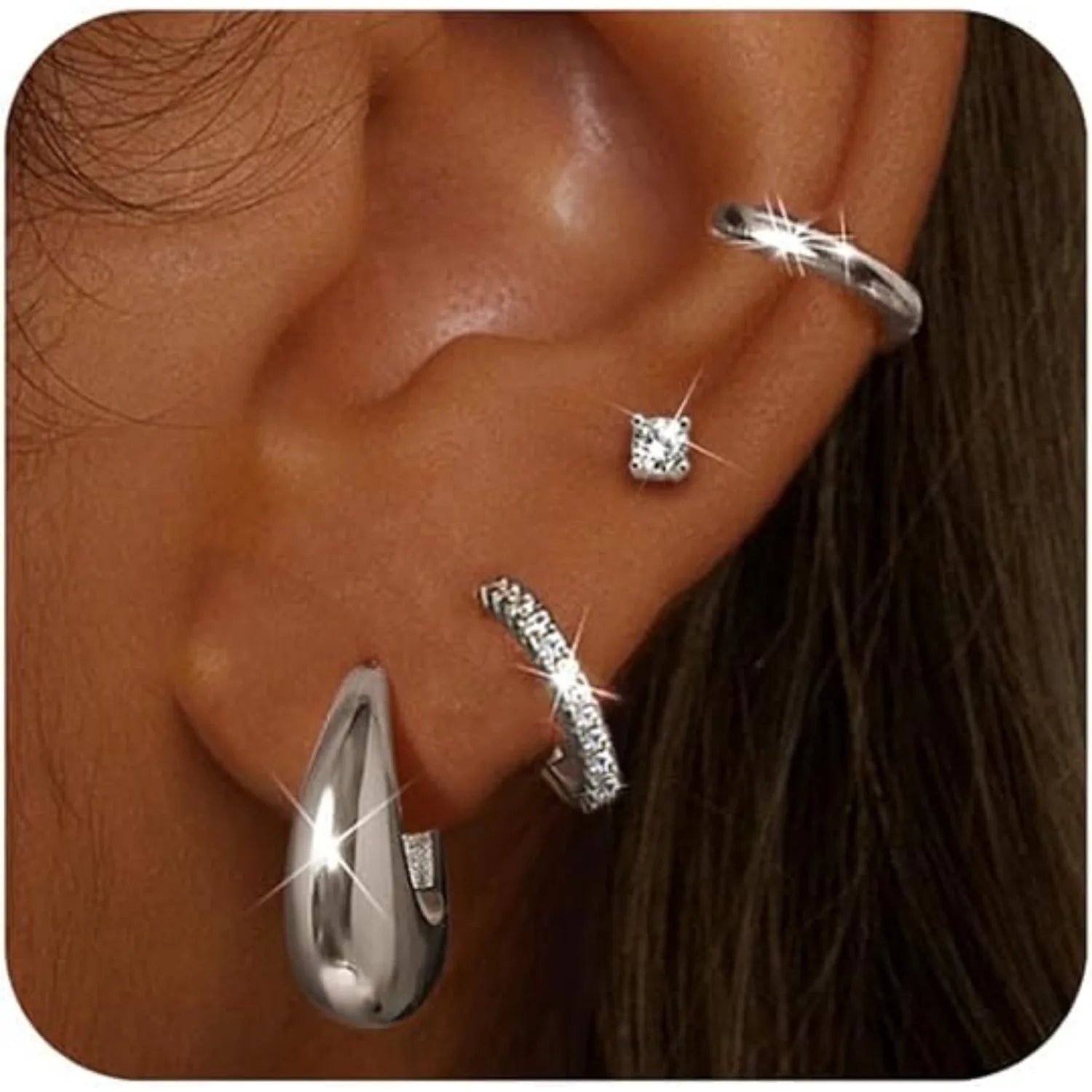 4 Pairs 14K Gold Plated Hoop Earrings for Women Surgical Steel Huggie Earings Stacks Set Dainty Cartilage Flat Back Stud Jewelry