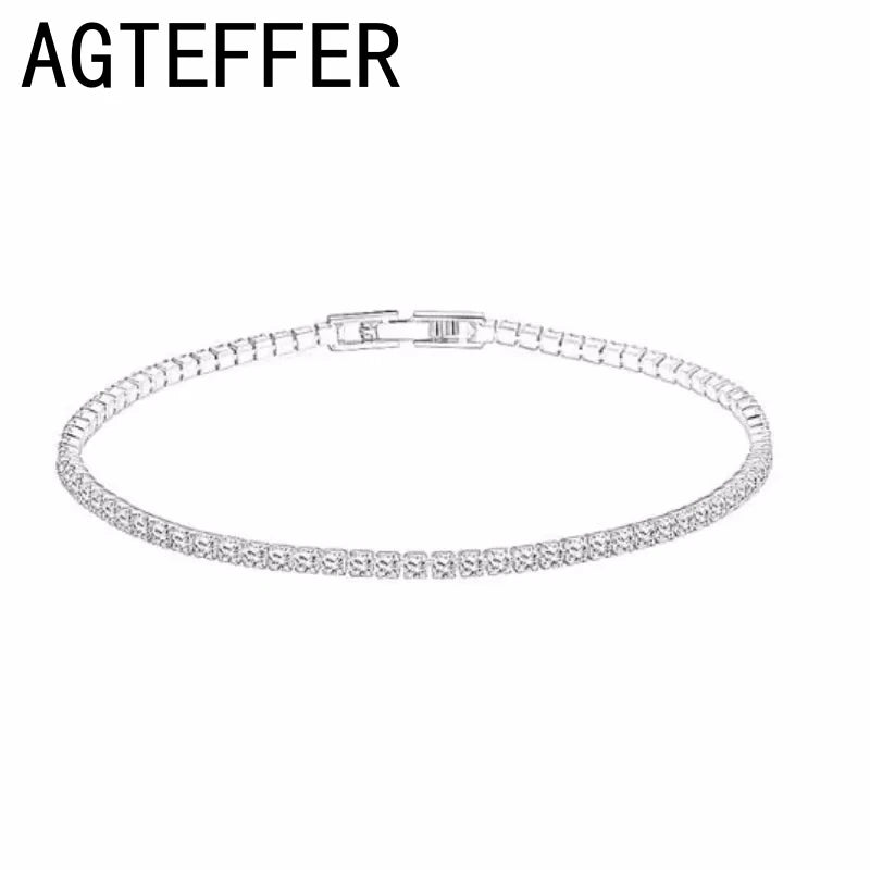 925 sterling silver Tennis Bracelet 2/4mm Cubic Zirconia for Women Mens Crystal Chain on The Hand Hip-hop Streetwear Jewelry