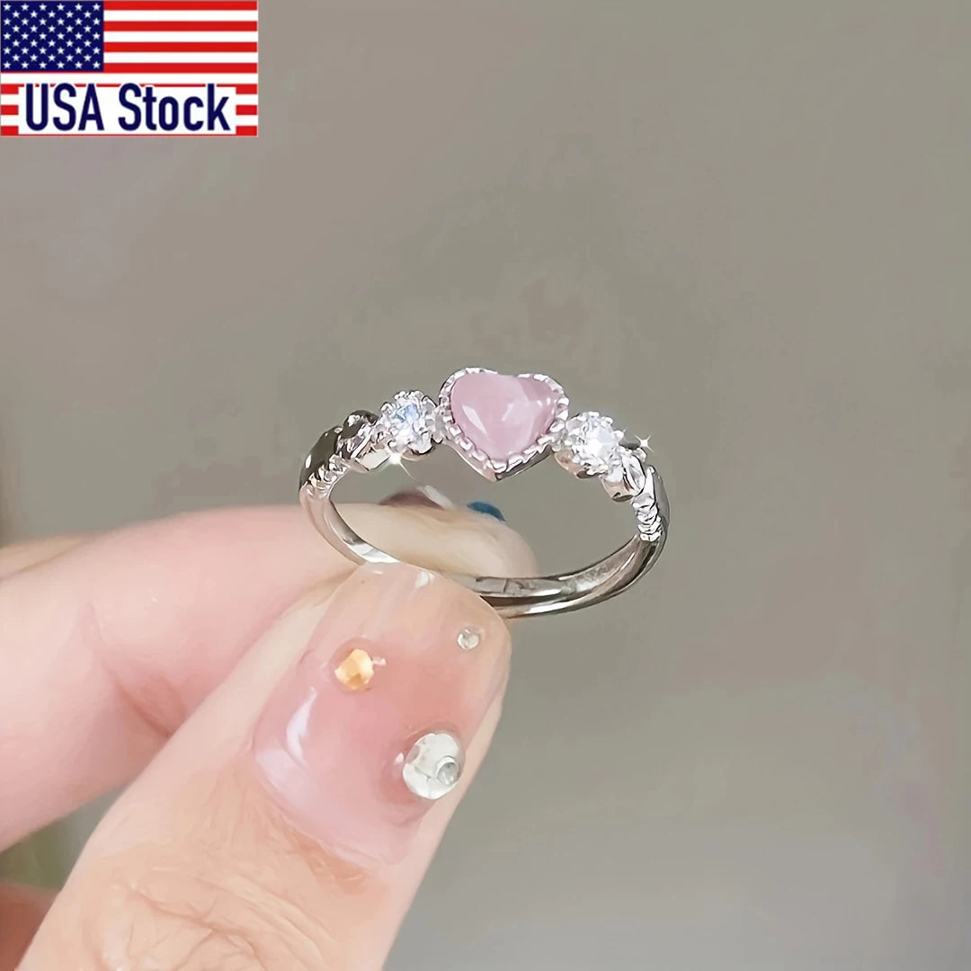 1Pc Cute Exquisite Heart Decor Adjustable Ring For Girls, Party Jewelry, Mother's Day Holiday Gift